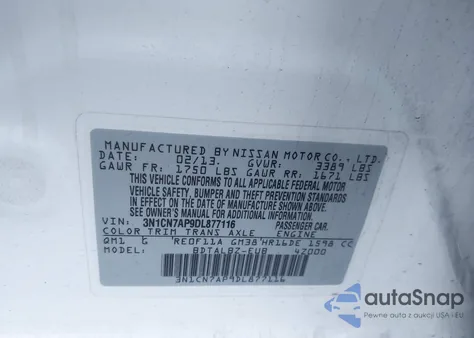 2013 Nissan Versa 1.6 Sv from USA, damaged, VIN 3N1CN7AP9DL877116